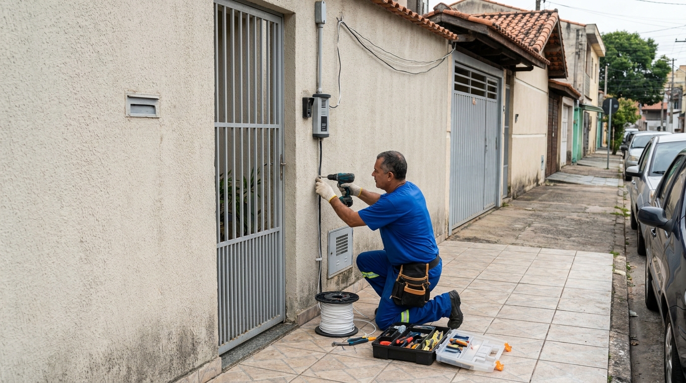 Eletricista instalando interfone em Curitiba‑PR