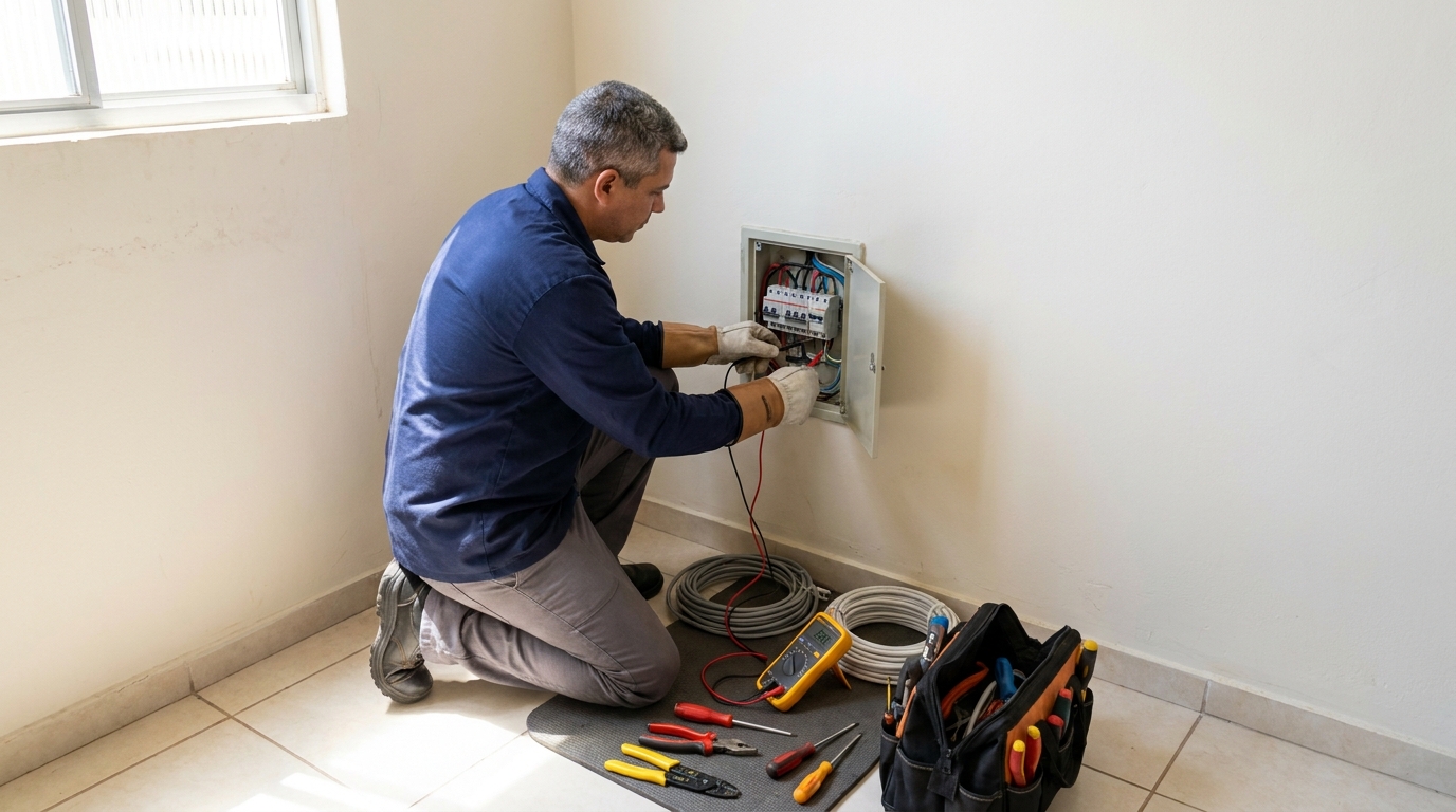 Eletricista realizando manutencao em Curitiba‑PR
